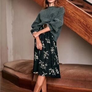 Sézane Floral A-Line Skirt in Black